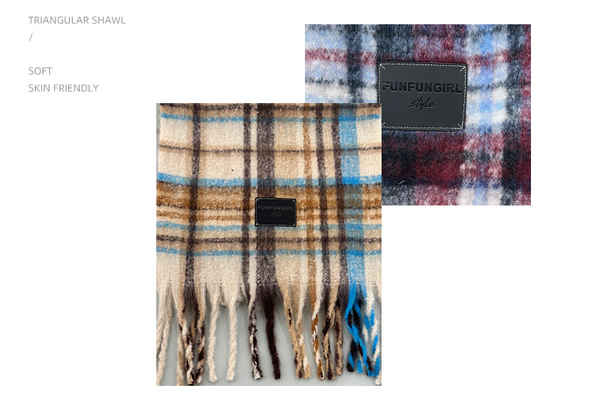 Purple Pink Plaid Color Block Women's Scarf Autumn Winter Thick Warm Neck Wrap With Tassels Scarves & Wraps