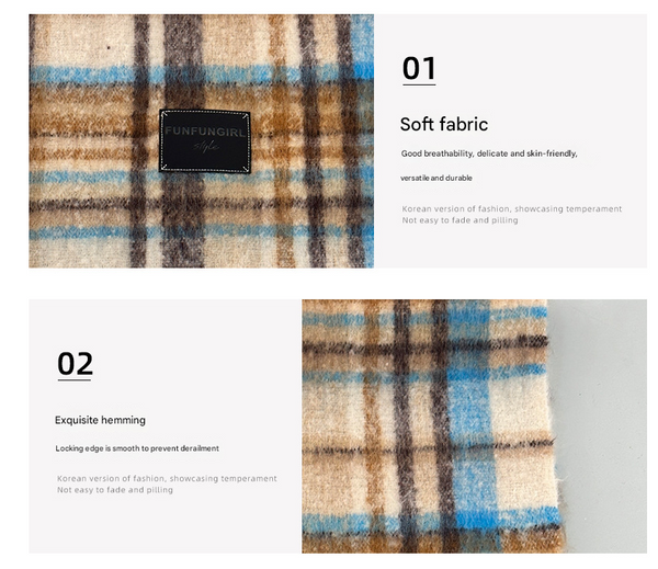 Red Blue Plaid Color Block Womens Scarf Autumn Winter Thick Warm Neck Wrap With Tassels Scarves & Wraps