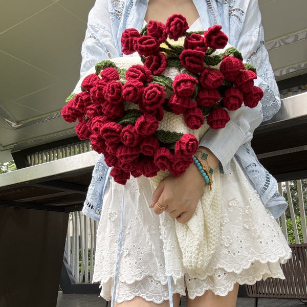 Handmade Rose Bouquet Blanket Premium Finished Floral Nap Blanket 113Cm Diameter 52 Flowers Blankets