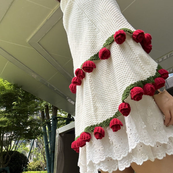 Handmade Rose Bouquet Blanket Premium Finished Floral Nap Blanket 113Cm Diameter 52 Flowers Blankets