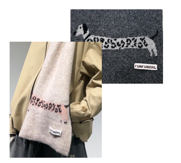 Brown Cute Korean Style Wool Scarf With Dog Design Unisex Knitted Winter Neck Wrap Scarves & Wraps