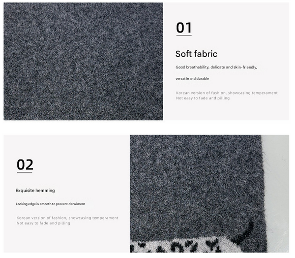 Grey Cute Korean Style Wool Scarf With Dog Design Unisex Knitted Winter Neck Wrap Scarves & Wraps