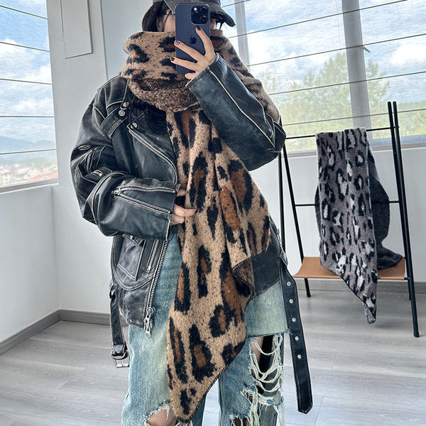 Elosung 1 Sets Of Brown Leopard Luxurious Thick Faux Cashmere Knitted Shawl Versatile 55 X 210 Cm Winter Scarf Scarves & Wraps