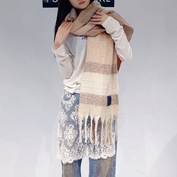 Khaki Classic Plaid Faux Cashmere Winter Scarf Warm And Stylish 50 X 180 Cm Design Scarves & Wraps