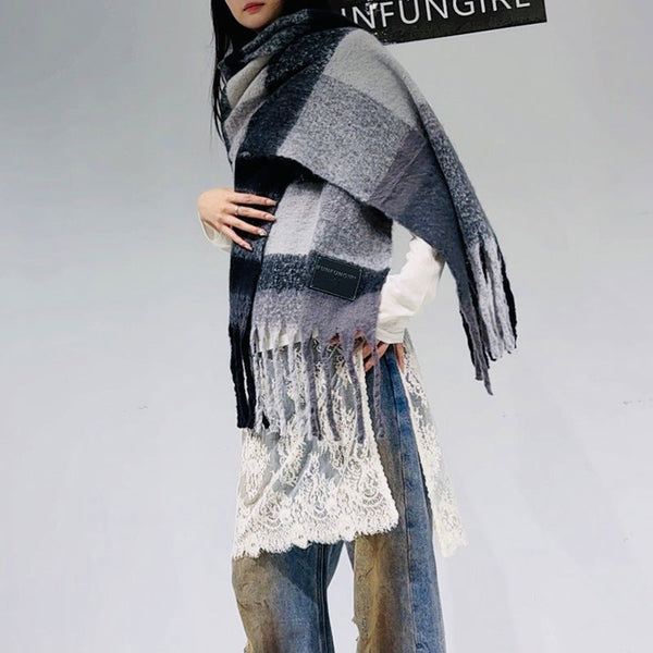 Black Grey Classic Plaid Faux Cashmere Winter Scarf Warm And Stylish 50 X 180 Cm Design Scarves & Wraps