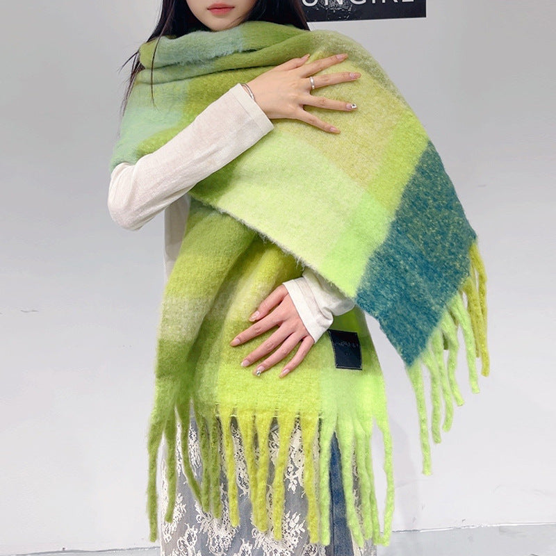 Green Classic Plaid Faux Cashmere Winter Scarf Warm And Stylish 50 X 180 Cm Design Scarves & Wraps