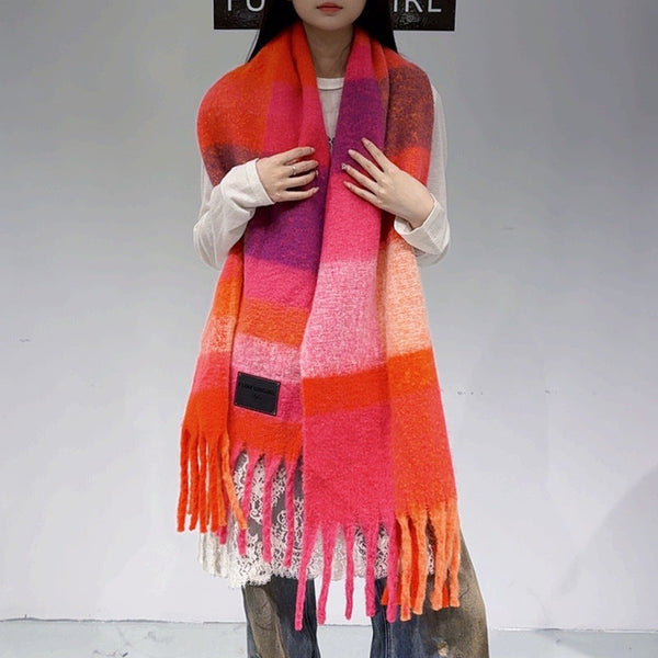 Orange Red Classic Plaid Faux Cashmere Winter Scarf Warm And Stylish 50 X 180 Cm Scarves & Wraps
