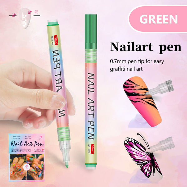 Green 0.7Mm Nail Art Doodle Pen 12 Sticks Single Color Acrylic Marker For Design No Bake Nail Art Tools