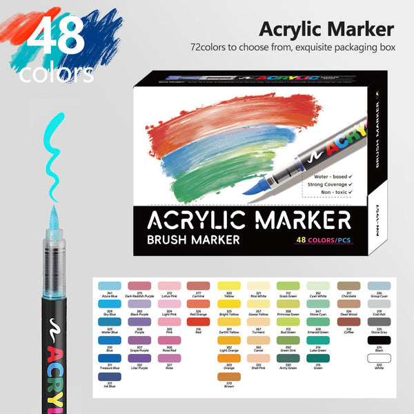 48 Colour Set Vibrant Cyan Acrylic Marker With Soft Brush Tip 13.8 Cm Professional Art Pen Art Pens & Markers