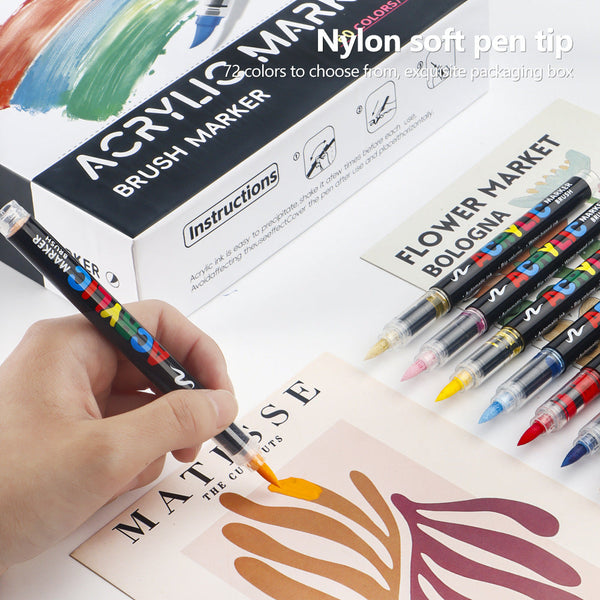 60 Colour Set Vibrant Cyan Acrylic Marker With Soft Brush Tip 13.8 Cm Professional Art Pen Art Pens & Markers