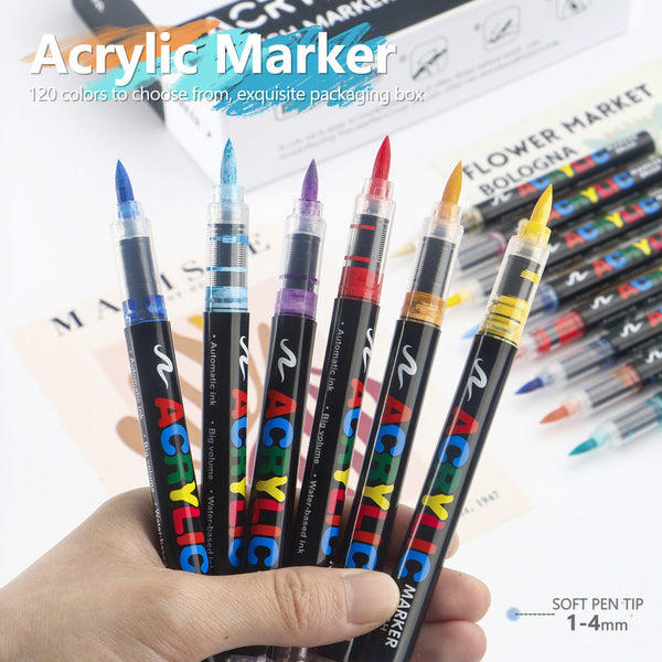 60 Colour Set Vibrant Cyan Acrylic Marker With Soft Brush Tip 13.8 Cm Professional Art Pen Art Pens & Markers