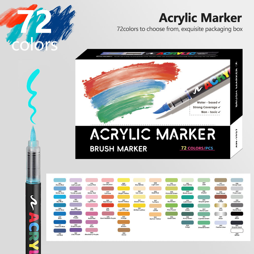 72 Colour Set Vibrant Cyan Acrylic Marker With Soft Brush Tip 13.8 Cm Professional Art Pen Art Pens & Markers