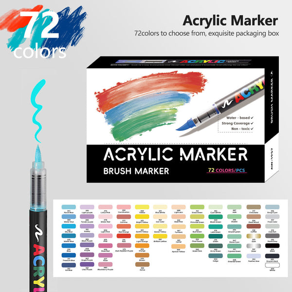 72 Colour Set Vibrant Cyan Acrylic Marker With Soft Brush Tip 13.8 Cm Professional Art Pen Art Pens & Markers