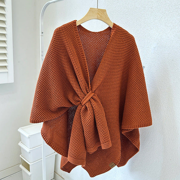 Caramel Color Luxurious Faux Cashmere Knitted Cape Large Buckled 90 X 140 Cm Women's Versatile Shawl Scarves & Wraps