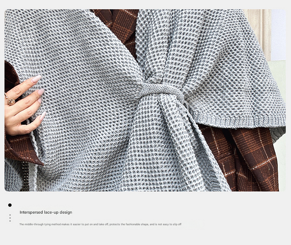 Coffee Brown Luxurious Faux Cashmere Knitted Cape Large Buckled 90 X 140 Cm Women's Versatile Shawl Scarves & Wraps