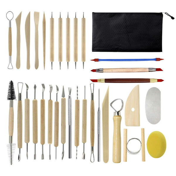 32 Piece Pottery Tool Set With Cloth Bag Diy Clay Sculpting Kit For Kids Pottery Tools & Sets