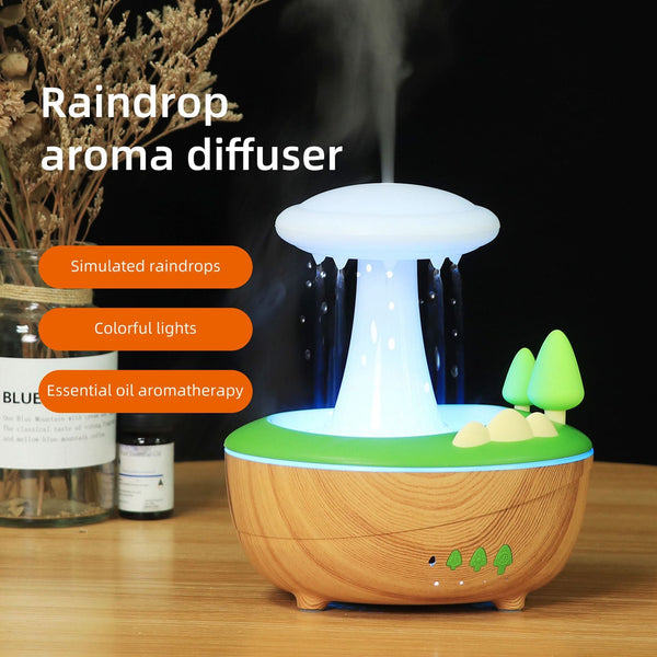 Light Woodgrain Raindrop Mushroom Aroma Diffuser 280Ml Ultrasonic Humidifier With Colorful Lights Diffusers