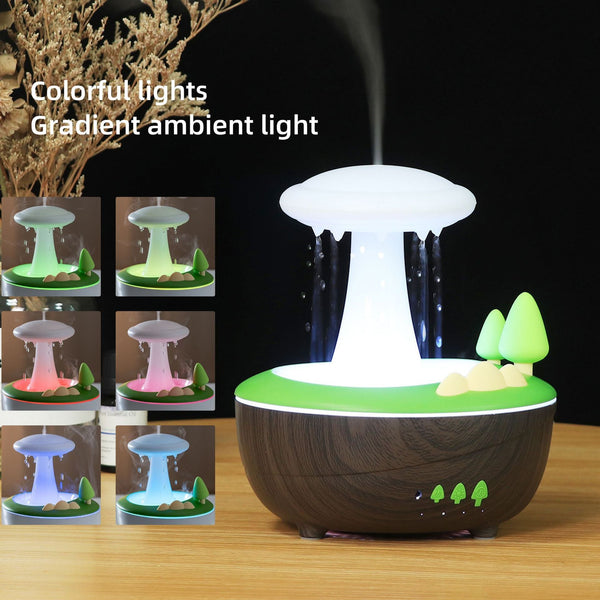 Light Woodgrain Raindrop Mushroom Aroma Diffuser 280Ml Ultrasonic Humidifier With Colorful Lights Diffusers