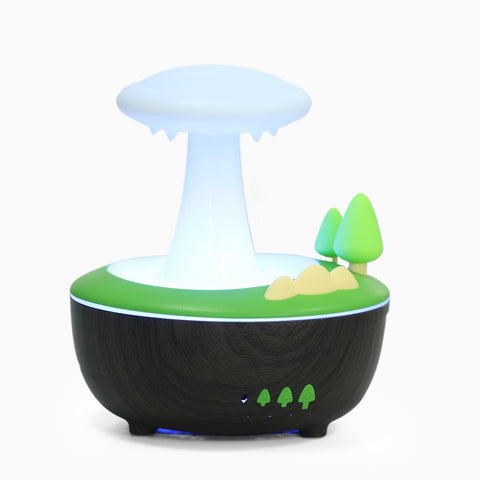Dark Woodgrain Raindrop Mushroom Aroma Diffuser 280Ml Ultrasonic Humidifier With Colorful Lights Diffusers