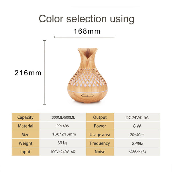 Light Woodgrain 500Ml Grain Essential Oil Aroma Diffuser With Lattice Design And Humidifier Diffusers