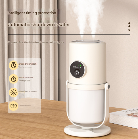 Beige + Base Ortable Desktop Dual Spray Humidifier With Air Purification For Office And Bedroom Humidifiers