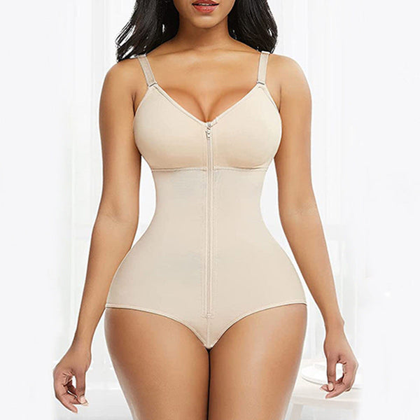 Xl Skin Color Women's Seamless Body Shaping Onesie With Zipper Abdomen Slimming And Hip Lifting Shapewear