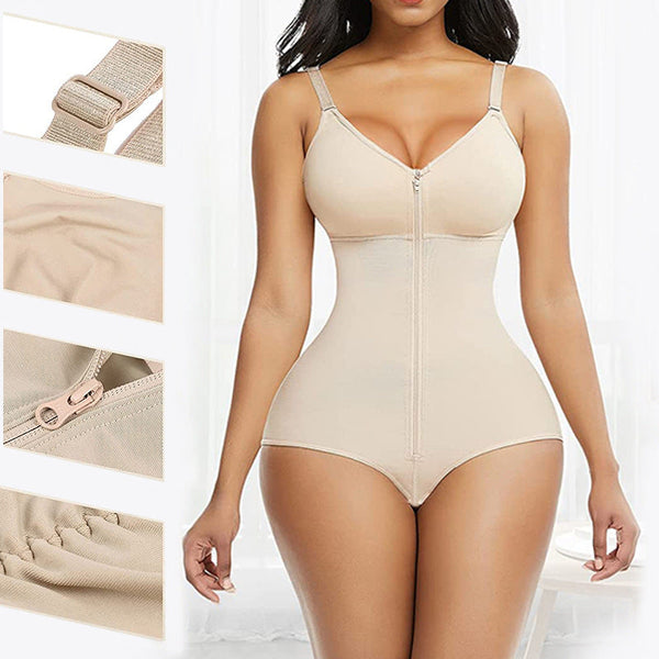 2Xl Skin Color Women's Seamless Body Shaping Onesie With Zipper Abdomen Slimming And Hip Lifting Shapewear