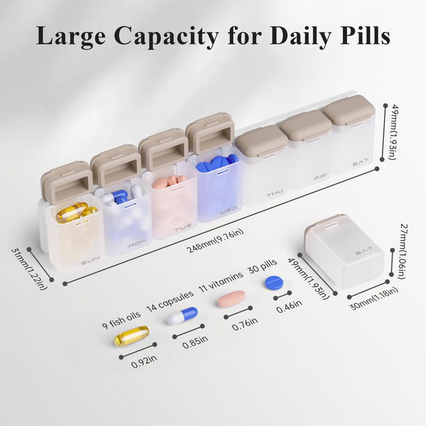 Transparent + Grey Cover Weekly Pill Organizer 1 Time A Day Large Capacity Magnetic Closure Box 246 X 49 23 Mm Pill Boxes