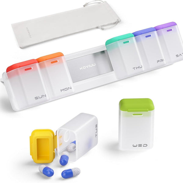 Transparent + Multicolor Cover Weekly Pill Organizer 1 Time A Day Large Capacity Mag Netic Closure Box 246 X 49 23 Mm Pill Boxes