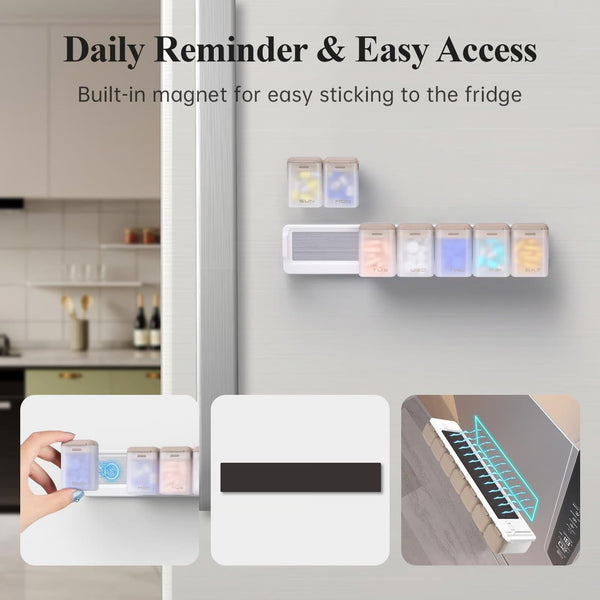 Elosung Black + Multicolor Cover Weekly Pill Organizer Time A Day Large Capacity Magnetic Closure Box (246 X 49 23 Mm) Pill Boxes