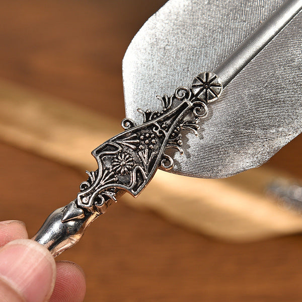 Vulcan Gold European Dip Feather Quill Pen Set 2 Piece Retro Business Gift Box With 5 Nib Sizes Pens & Writing Instruments