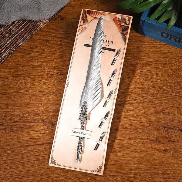 Sword Plume Silver European Dip Feather Quill Pen Set 2 Piece Retro Business Gift Box With 5 Nib Sizes Pens & Writing Instruments