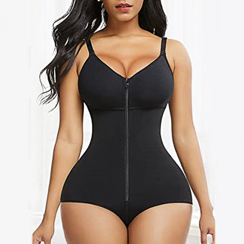 Xl Black Women's Seamless Body Shaping Onesie With Zipper Abdomen Slimming And Hip Lifting Shapewear