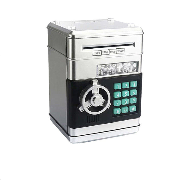 Silver Children's Mini Safe Piggy Bank With Fingerprint And Password Lock Safes