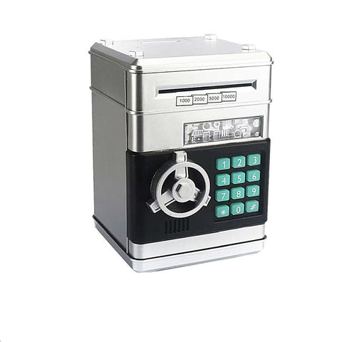 Silver Children's Mini Safe Piggy Bank With Fingerprint And Password Lock Safes