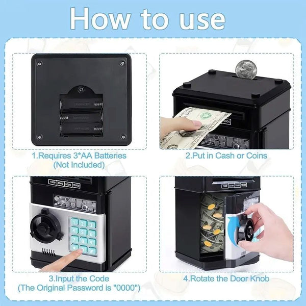 Silver Children's Mini Safe Piggy Bank With Fingerprint And Password Lock Safes