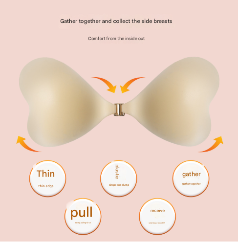 Size L [C/D Cup] Two Pairs Pink Skin Colour Heart Shaped Silicone Breast Sticker Thin Invisible Push Up For Small Chest Enhancement Bra Accessories