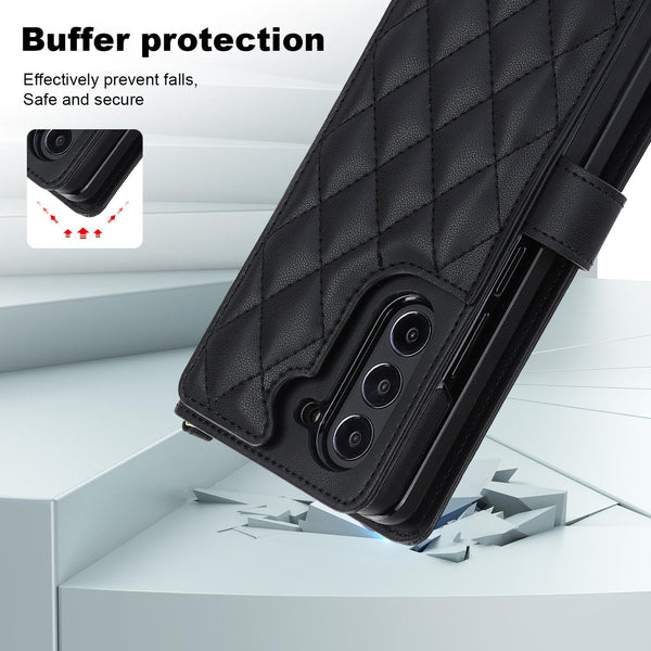 White Galaxy Z Fold5 Multi Functional Leather Wallet Case For Samsung Series Crossbody With Pen Slot Quilted Design Not Included Cases Covers & Skins