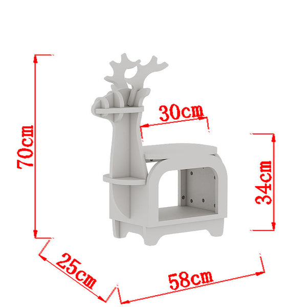 White Small Creative Reindeer Shaped Solid Wood Bookshelf For Kids Kids Bookshelves