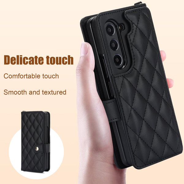 Rose Gold Galaxy Z Fold5 Multi Functional Leather Wallet Case For Samsung Series Crossbody With Pen Slot Quilted Design Not Included Cases Covers & Sk