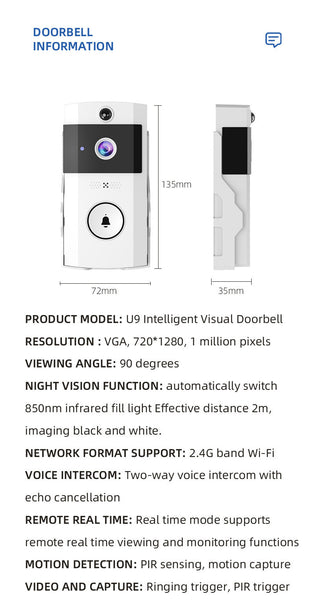Transparent Rain Cover + Doorbell Combination Hd Wireless Video With Long Lasting Battery Smart Doorbells
