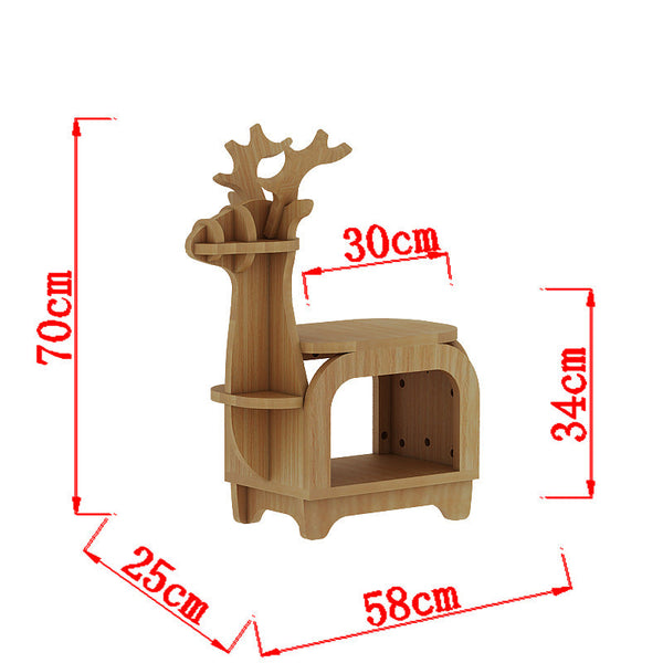 Yellow Oak Grain Trumpet Creative Reindeer Shaped Solid Wood Bookshelf For Kids Kids Bookshelves