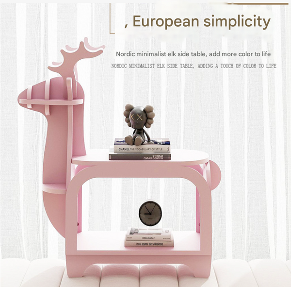 Yellow Oak Grain Trumpet Creative Reindeer Shaped Solid Wood Bookshelf For Kids Kids Bookshelves