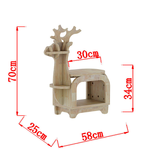 Oak Planking Small Creative Reindeer Shaped Solid Wood Bookshelf For Kids Kids Bookshelves