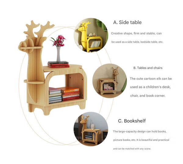Oak Planking Small Creative Reindeer Shaped Solid Wood Bookshelf For Kids Kids Bookshelves