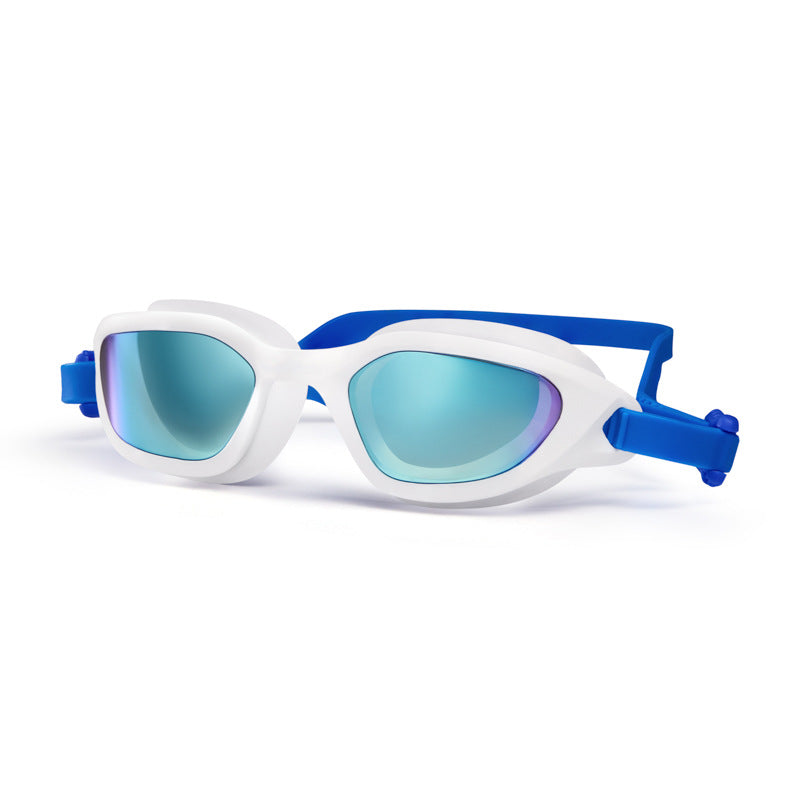 Coated Blue White Premium Full View Anti Fog Adult Swim With Wide Frame Design Goggles