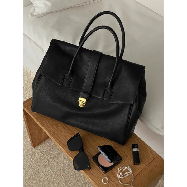 Black Spacious Women's Pu Leather Tote Bag With Laptop Compartment Women's Bags & Handbags