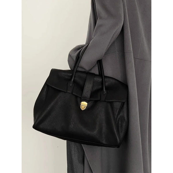 Black Spacious Women's Pu Leather Tote Bag With Laptop Compartment Women's Bags & Handbags