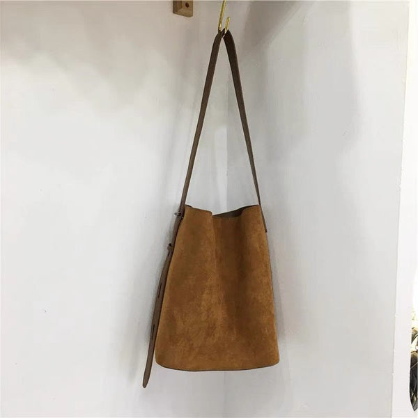 Light Brown Leopard Suede Bucket Bag For Women With Crossbody Strap Women's Bags & Handbags