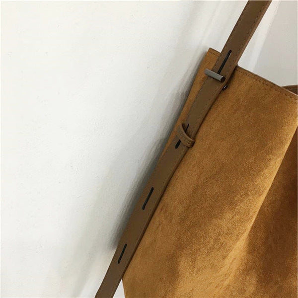 Light Brown Leopard Suede Bucket Bag For Women With Crossbody Strap Women's Bags & Handbags